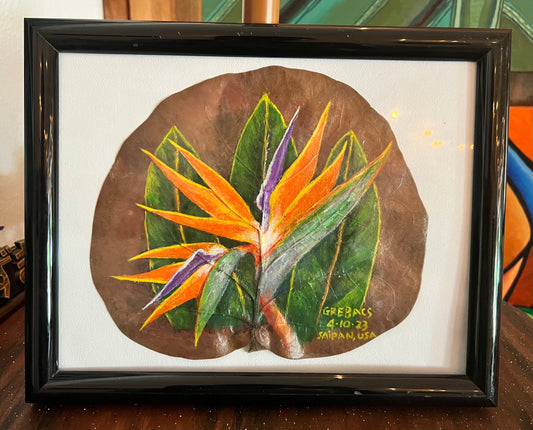 Heliconia Flower On Leaf 9x12